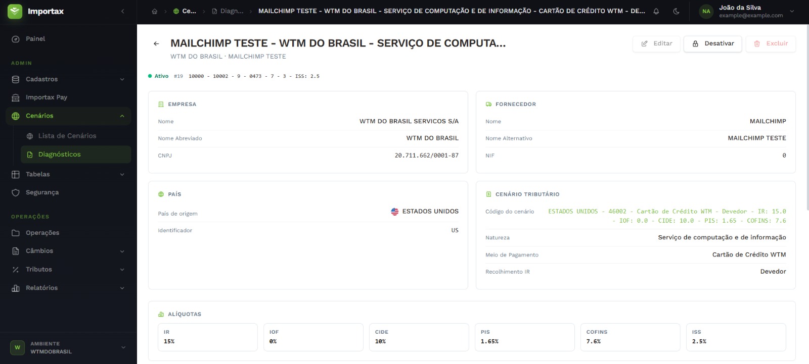 Diagnóstico de cenário tributário no Importax